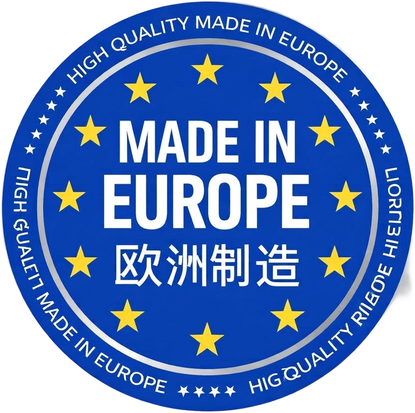 Made in Europe — high quality European-made certification seal.